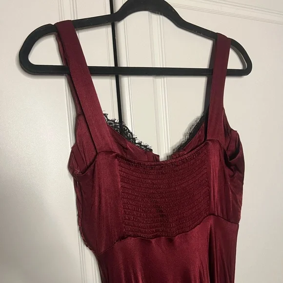 ASTR Wine Satin Corset Midi Dress with Lace Bust - Picture 11 of 15